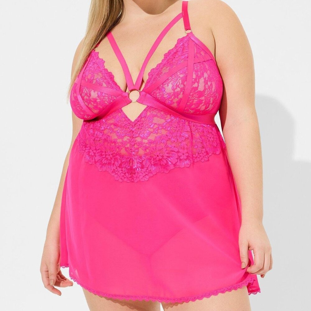 ❤️NWT TORRID LINGERIE FLORAL LACE WIRELESS STRAPPY BABYDOLL- SHEER PLUS